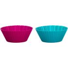 image shows Trudeau Silicone 12-Piece Standard Muffin Cups | Tropical & Fuchsia  against a blank, white background Image