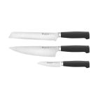 image shows Wusthof Partner 3-Piece Knife Set (8" chef, 3.5" paring, 8" bread)  against a blank, white background Image