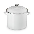 image shows Le Creuset Stockpot with Metal Finishes | White  against a blank, white background Image