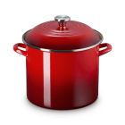  image shows Le Creuset Stockpot with Metal Finishes | Cerise against a blank, white background Image