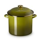 image shows Le Creuset Stockpot with Metal Finishes | Olive  against a blank, white background Image