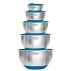 Viking 10-Piece Stainless Steel Mixing Bowl Set with Lids&nbsp;| Teal against a plain white background Image