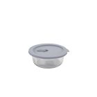 image shows Click Clack 0.4 Quart Cook+ Round Heatproof Glass Container | Grey against a blank, white background Image