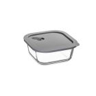 image shows Click Clack 0.8 Quart Cook+ Square Heatproof Glass Container | Grey against a blank, white background Image