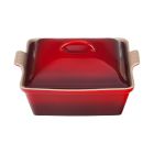 image shows Le Creuset 2.5 Qt. Square Heritage Covered Casserole | Cerise  against a blank, white background Image