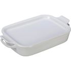 image shows Le Creuset 2.75 Qt. Rectangular Heritage Baking Dish with Platter Lid | White against a blank, white background Image