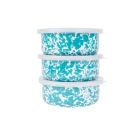 image shows Crow Canyon 3-Piece 14oz Storage Bowl Set | Turquoise Splatter against a blank, white background Image