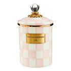 image shows MacKenzie-Childs Rosy Check 1.5 Qt. Medium Canister against a blank, white background Image