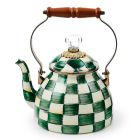 image shows MacKenzie-Childs Emerald Check 2 Qt. Tea Kettle against a blank, white background Image