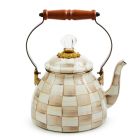image shows MacKenzie-Childs Mocha Check 3 Qt. Tea Kettle against a blank, white background Image