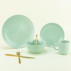 Everything Kitchens Modern Colorful Neutrals - Rippled 16-Piece Dinnerware Set - Glazed | Light Green