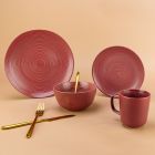 Everything Kitchens Modern Colorful Neutrals - Rippled 16-Piece Dinnerware Set - Matte | Red