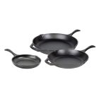  image shows Lodge Cast Iron 3-Piece Chef Collection Skillet Set against a blank, white background Image