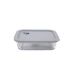 image shows Click Clack 1 Quart Cook+ Rectangular Heatproof Glass Container | Grey against a blank, white background Image