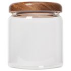 image shows Danica Heirloom Acacia Wood Small Glass Jar | 20oz against a blank, white background Image