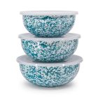Crow Canyon 3-Piece Multi-Purpose Bowl Set with Lids | Turquoise Marble Against a Plain White Background Image