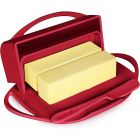 image shows Butterie Butter Dish with Attached Flip-Top Lid | Red against a blank, white background Image