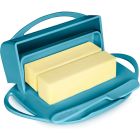 image shows Butterie Butter Dish with Attached Flip-Top Lid | Aqua against a blank, white background Image