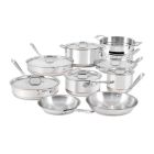 image shows All-Clad Copper Core 5-Ply Bonded Stainless Steel Cookware Set | 15-Piece against a blank, white background Image