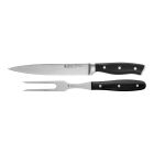 image shows Henckels Forged Accent 2-Piece Carving Set | Matte Black against a blank, white background Image