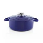  image shows Chantal 3Qt. Round Cast Iron Dutch Oven | Cobalt Blue against a blank, white background Image