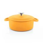 image shows Chantal 3Qt. Round Cast Iron Dutch Oven | Marigold against a blank, white background Image