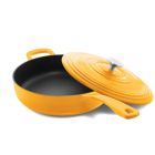 image shows Chantal 4Qt. Round Cast Iron Saute Skillet with Lid | Marigold against a blank, white background Image