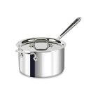 image shows All-Clad D3 Stainless Steel 3-Ply Bonded Sauce Pan with Lid | 4-Quart against a blank, white background Image