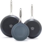 image shows GreenPan Valencia Pro Ceramic Nonstick Fry Pans Set | 3-Piece against a blank, white background Image