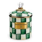 image shows MacKenzie-Childs Emerald Check 38oz Small Canister  against a blank, white background Image