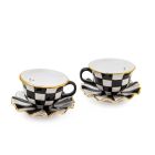 image shows MacKenzie-Childs Courtly Check Teacup Salt & Pepper Set  against a blank, white background Image