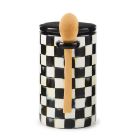  image shows MacKenzie-Childs Courtly Check 26oz Farmhouse Canister with Spoon against a blank, white background Image