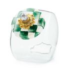 image shows MacKenzie-Childs Sweets Jar with Emerald Check Lid against a blank, white background Image