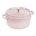 image shows Staub Cast Iron 5.5 Qt. Round Dutch Oven | Peony Pink against a blank, white background Image