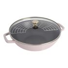 image showsStaub Cast Iron 4.5 Qt. Perfect Frying Pan | Peony Pink against a blank, white background Image