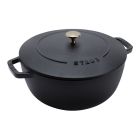 image shows Staub Cast Iron 5.25 Qt. Essential French Oven | Matte Black against a blank, white background Image