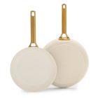 image shows GreenPan Reserve Pro 10" & 12" Fry Pan Set | Cream  against a blank, white background Image