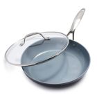 image shows GreenPan Valencia Pro Ceramic Nonstick 10" Fry Pan with Lid against a blank, white background   Image