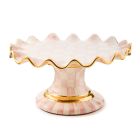  image shows MacKenzie-Childs Rosy Check Ceramic Fluted Cake Stand against a blank, white background Image