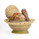 Mosser Glass 8" Covered Turkey - Jadeite Antique Pine & Berry