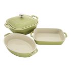 image shows Staub 4-Piece Baking Dish Set | Light Green against a blank, white background Image