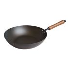 image shows Joyce Chen Classic Series 12" Carbon Steel Preseasoned Stir Fry Pan  against a blank, white background Image