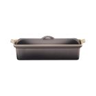 image shows Le Creuset Traditional Rectangular 2 Qt. Pate Terrine | Oyster  against a blank, white background Image
