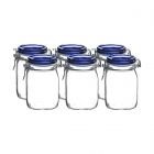 Bormioli Rocco 1L Swing Top Glass Fido Canning Jars - Blue Lid | 6-pack