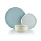 Everything Kitchens Modern Flat 12-Piece Dinnerware Set | Dusty Blue, Stone Gray, Beige
