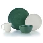 Everything Kitchens Modern Colorful Neutrals - Rippled 16-Piece Dinnerware Set - Matte | Green & Ivory