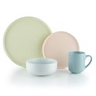 Everything Kitchens Modern Flat 16-Piece Dinnerware Set | Beige, Soft Pink, Stone Gray, Dusty Blue
