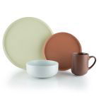 Everything Kitchens Modern Flat 16-Piece Dinnerware Set | Beige, Terracotta, Stone Gray, Brown