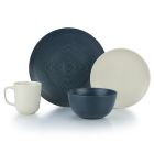 Everything Kitchens Modern Colorful Neutrals - Rippled 16-Piece Dinnerware Set - Matte | Charcoal & Beige