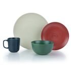 Everything Kitchens Modern Colorful Neutrals - Rippled 16-Piece Dinnerware Set - Matte | Red, Green, Beige, Charcoal